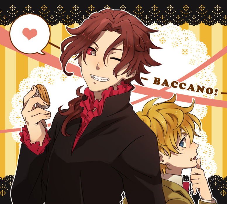 1boy, 1girl, 1other, androgynous, baccano!, blonde_hair, blue_eyes, christopher_shouldered