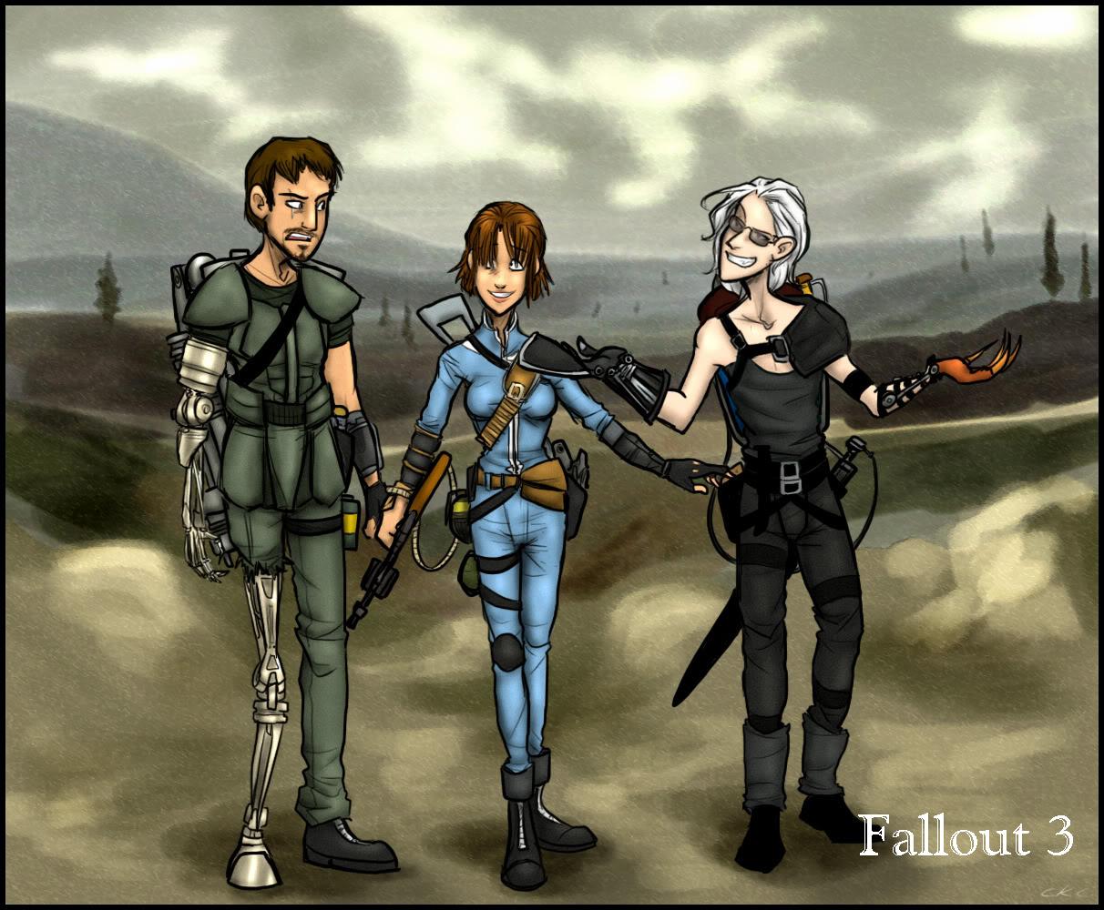 albino, armored_101_jumpsuit, brown_eyes, brown_hair, combat_armor, combat_shotgun, cyborg, deathclaw_gauntlet, facial_hair, fallout, fallout_3, fang, gatling_lazer, goofy, grenade, gun, heterochromia, leather_rebel, long_hair, mutant, no_dogmeat, original, pink_eyes, power_fist, rifle, scar, shaggy_hair, shishkebab, sniper_rifle, submachine_gun, sunglasses, wasteland, weapon, white_hair