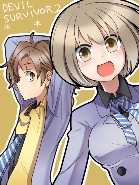 brown_hair, devil_survivor_(series), devil_survivor_2, necktie, nitta_io, scarf, school_uniform, shijima_daichi