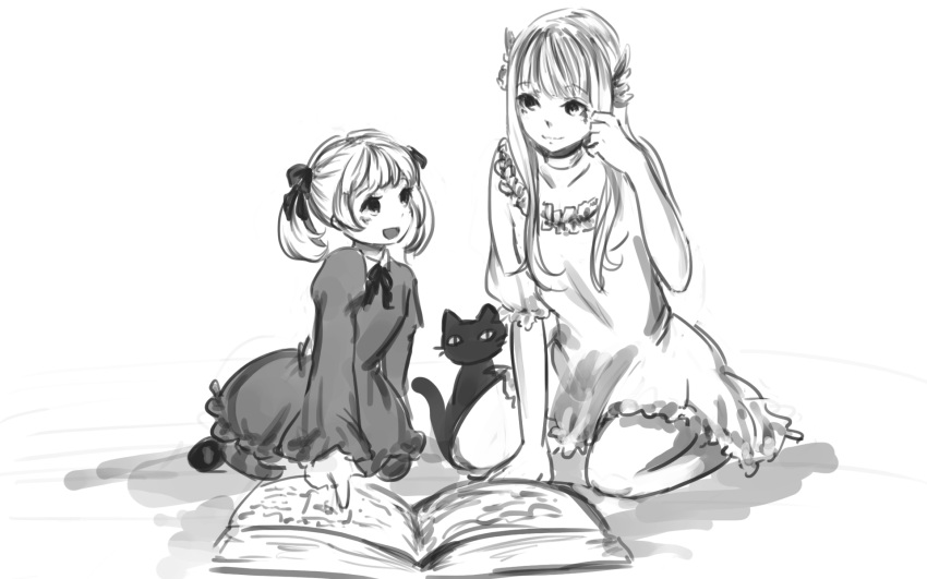 alice_(odin_sphere), anonymous_drawfag, book, cat, child, drawfag, dress, gwendolyn