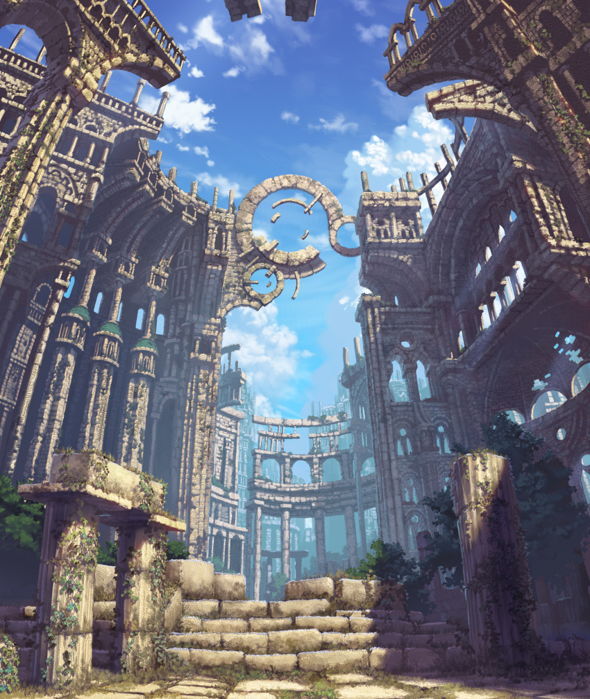 arch, architecture, blue_sky, highres, no_humans, original, pillar, plan