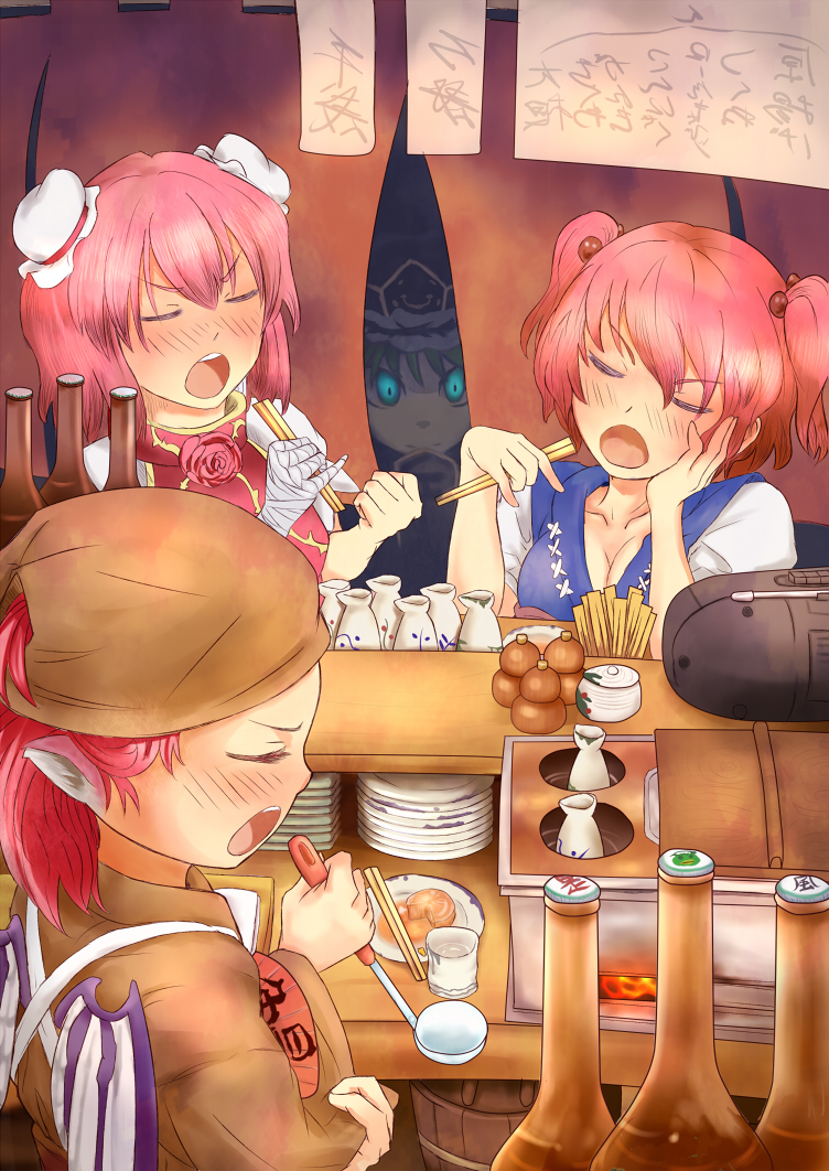 alternate_costume, animal_ears, arm_support, bandages, blue_eyes, blush, bottle, braid