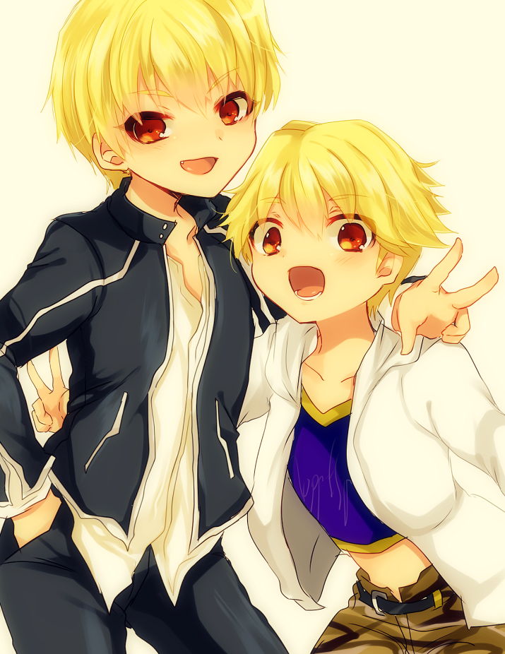 black_jacket, blonde_hair, child, child_gilgamesh, dual_persona, fate/hollow_ataraxia, fate/stay_night, fate_(series)