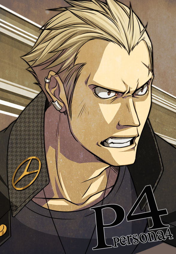 black_eyes, blonde_hair, choumoku_(toriko_b_c), earrings, jacket, jacket_on_shoulders, jewelry, male