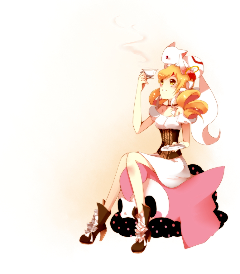 alternate_costume, bad_id, blonde_hair, boots, breasts, charlotte_(madoka_magica), choker, cleavage