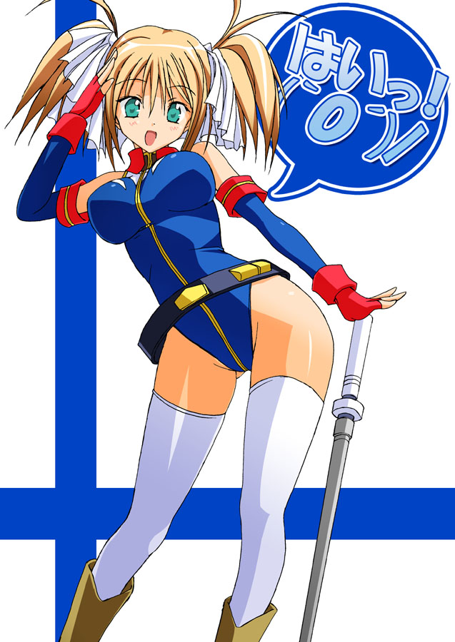 elbow_gloves, gloves, gundam, gundam_card_builder, leotard, reiko_holinger, salute, tanaka_hitoriaruki