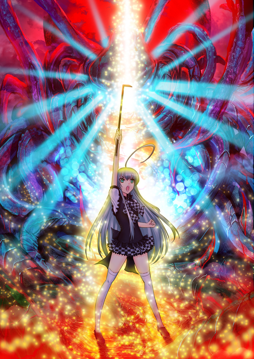 checkered, checkered_skirt, crowbar, def_(chronowarld), green_eyes, haiyore!_nyaruko-san, highres, nyarlathotep_(nyaruko-san)