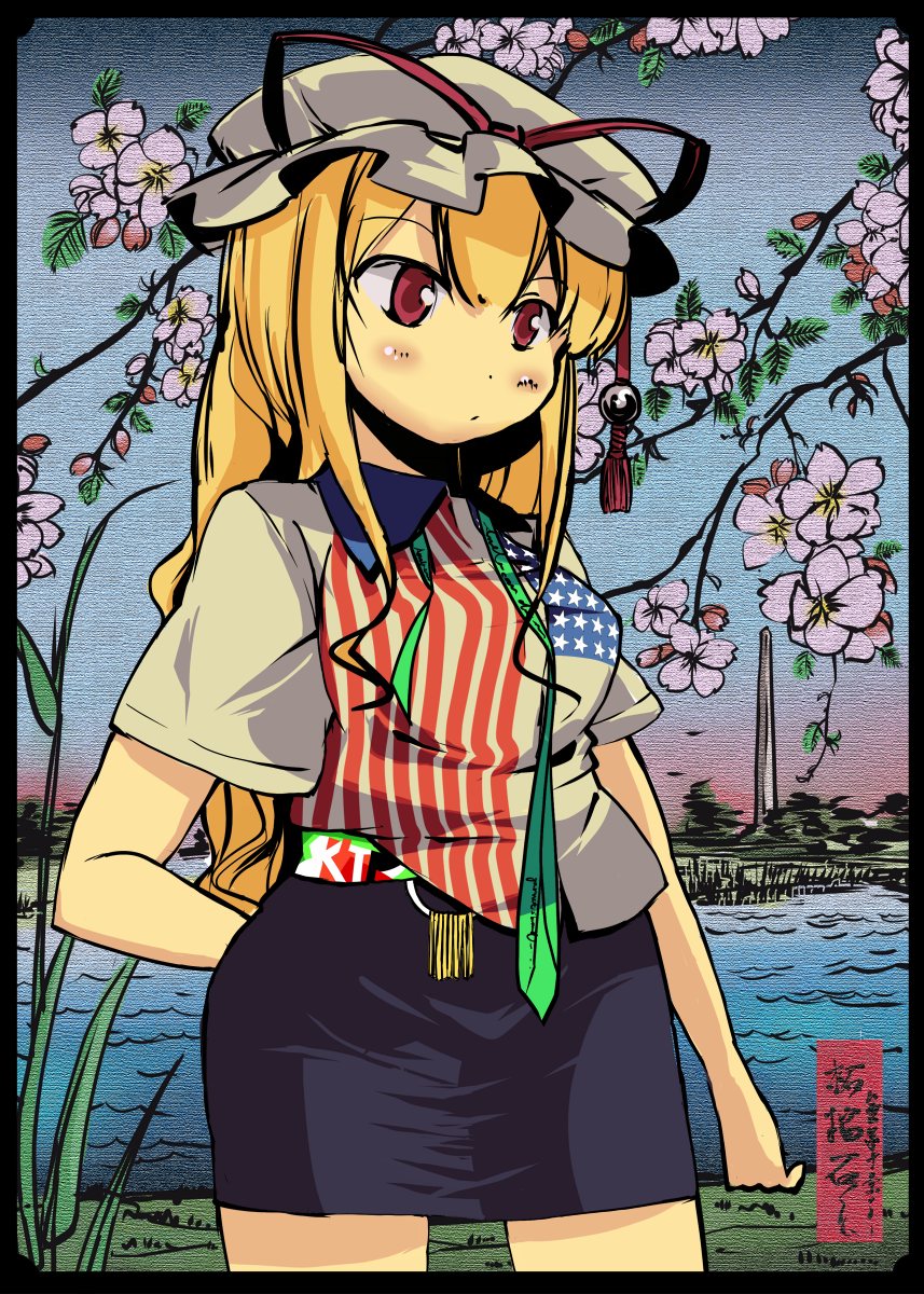america, garnet, garnet_(pixiv), highres, touhou, washington_monument, yakumo_yukari
