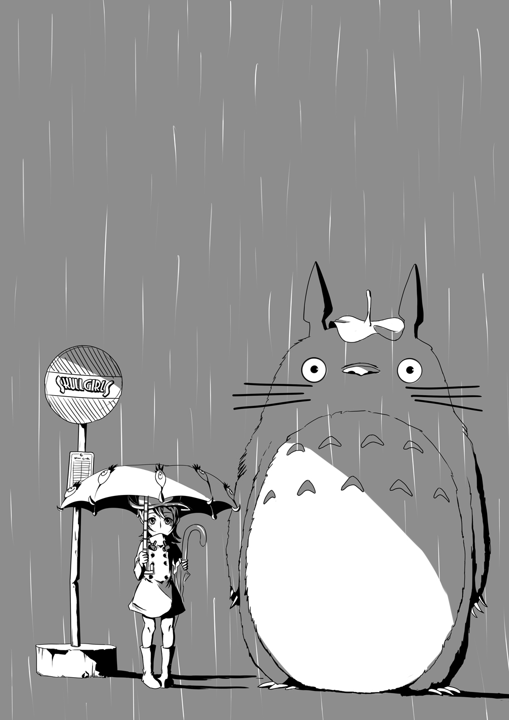 artist_request, boots, child, claws, closed_umbrella, creature, crossover, eyes