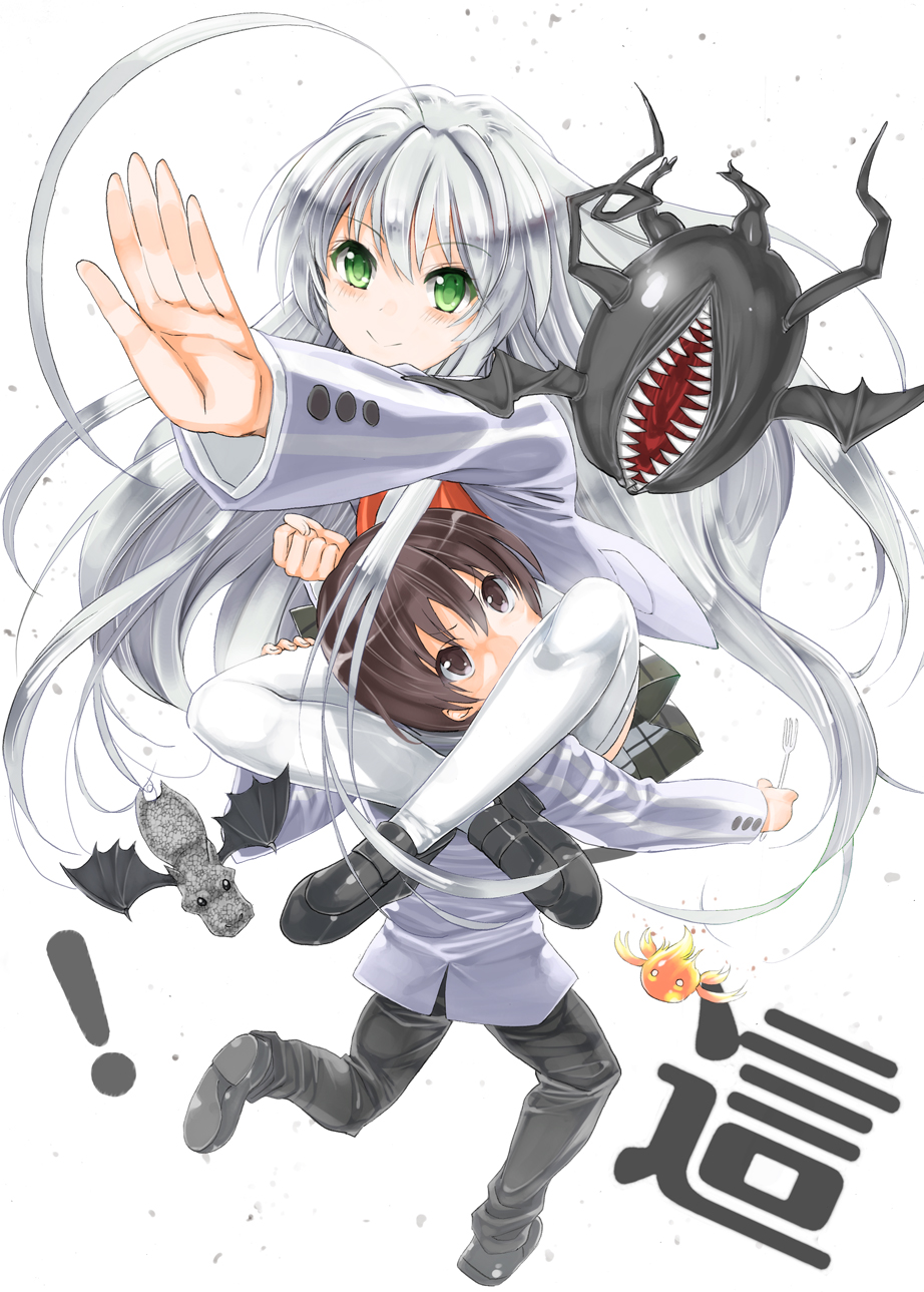 >:|, 1boy, 1girl, ahoge, black_eyes, black_hair, blush, brown_eyes