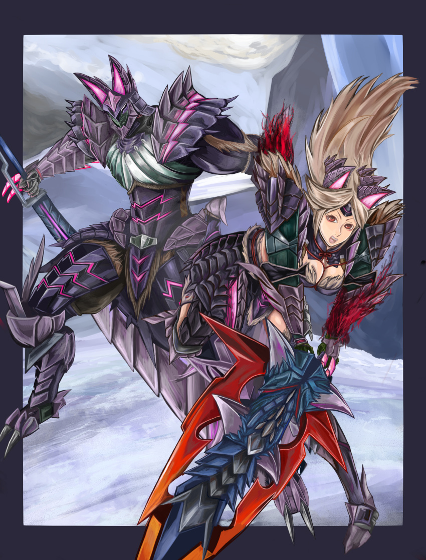 1girl, absurdres, alternate_color, armor, breasts, brown_hair, capcom, claws