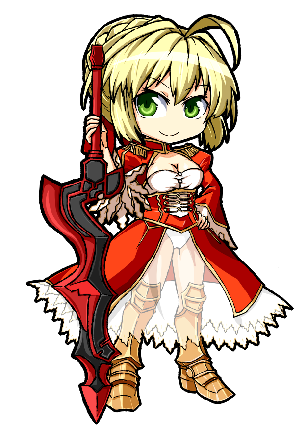aestus_estus, ahoge, blonde_hair, chibi, dress, epaulettes, fate/extra, fate_(series)