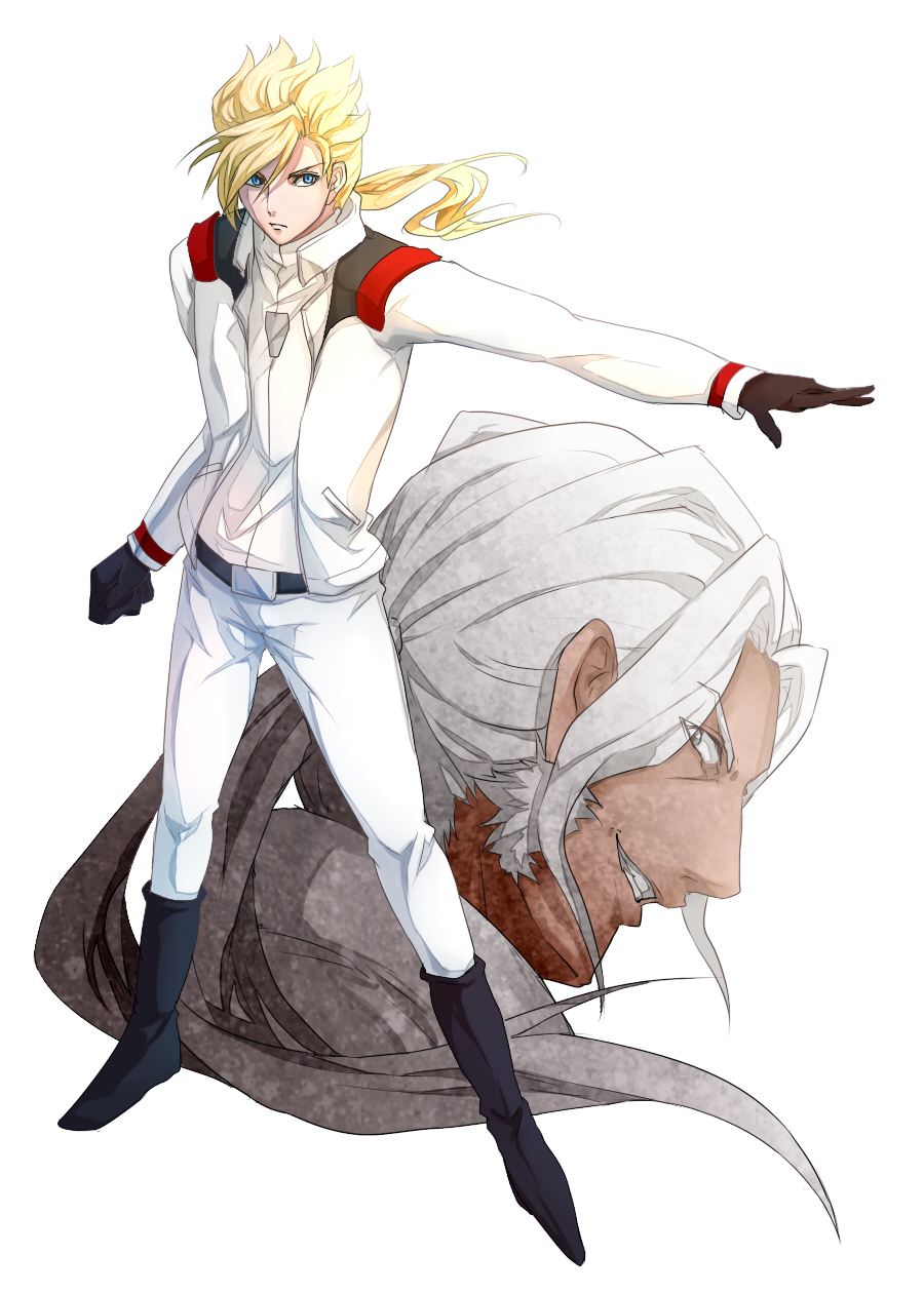 asemu_asuno, belt, black_gloves, blonde_hair, blue_eyes, boots, dark_skin, gloves