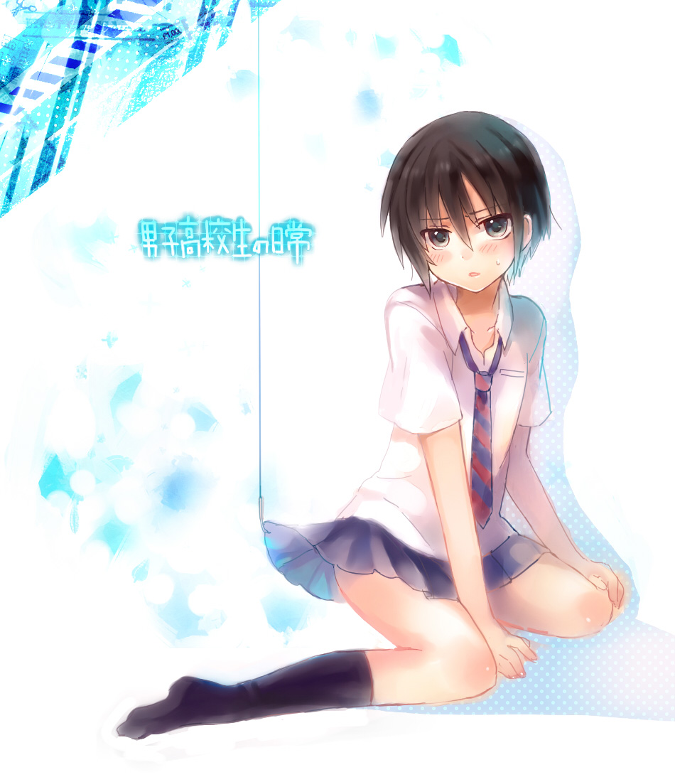 black_hair, blush, brown_eyes, crossdressinging, danshi_koukousei_no_nichijou, necktie, salay, school_uniform