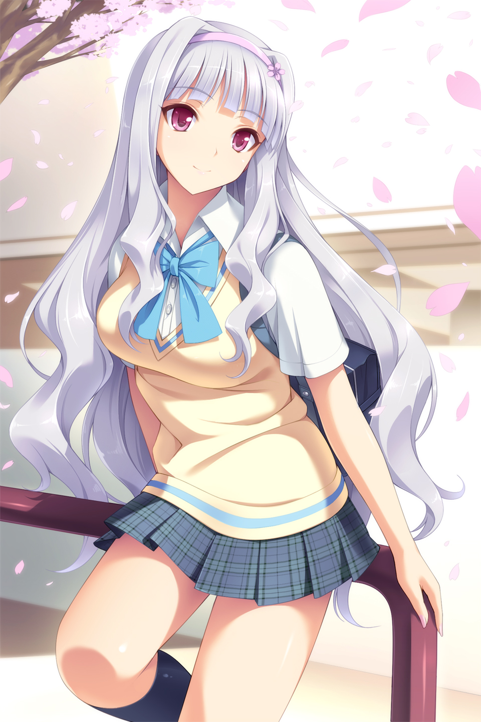 bag, cherry_blossoms, cygnus_(artist), hair_intakes, hairband, highres, idolmaster, idolmaster_cinderella_girls