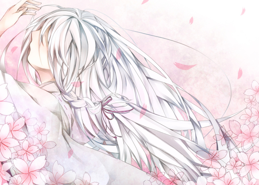 braid, cherry_blossoms, closed_eyes, eyes_closed, ia_(vocaloid), japanese_clothes, long_hair, petals