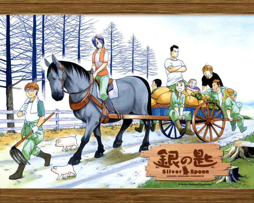arakawa_hiromu, bare_tree, cart, gin_no_saji, gin_no_saji:_silver_spoon, hachigen_yuugo, hachiken_yuugo, horse