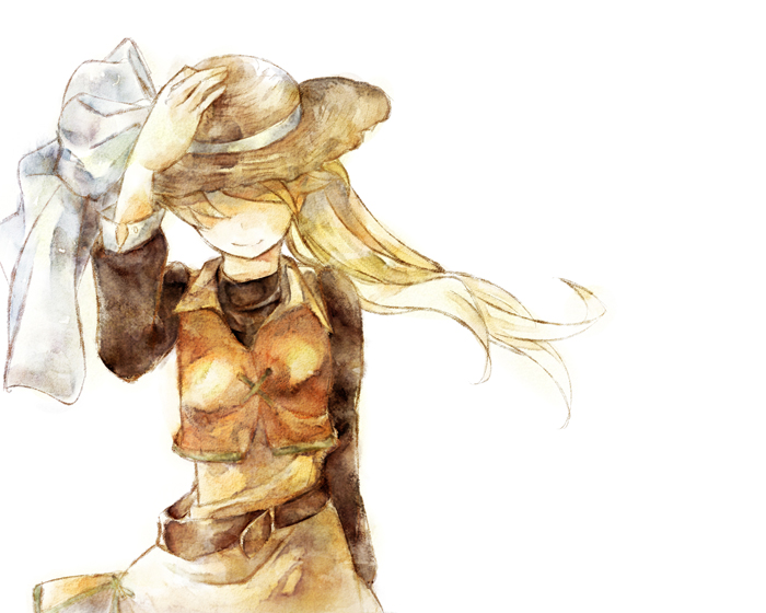 blonde_hair, bow, dress, hat, hat_over_eyes, long_hair, pokemon, pokemon_rgby