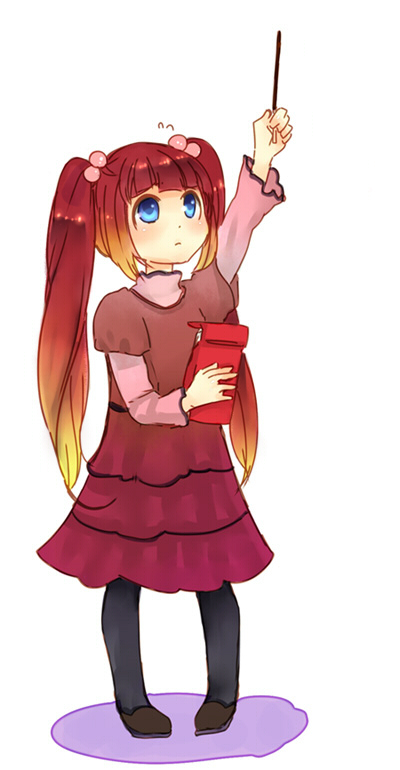 dress, hair_bobbles, hair_ornament, kotono, long_hair, pocky, red_hair, redhead