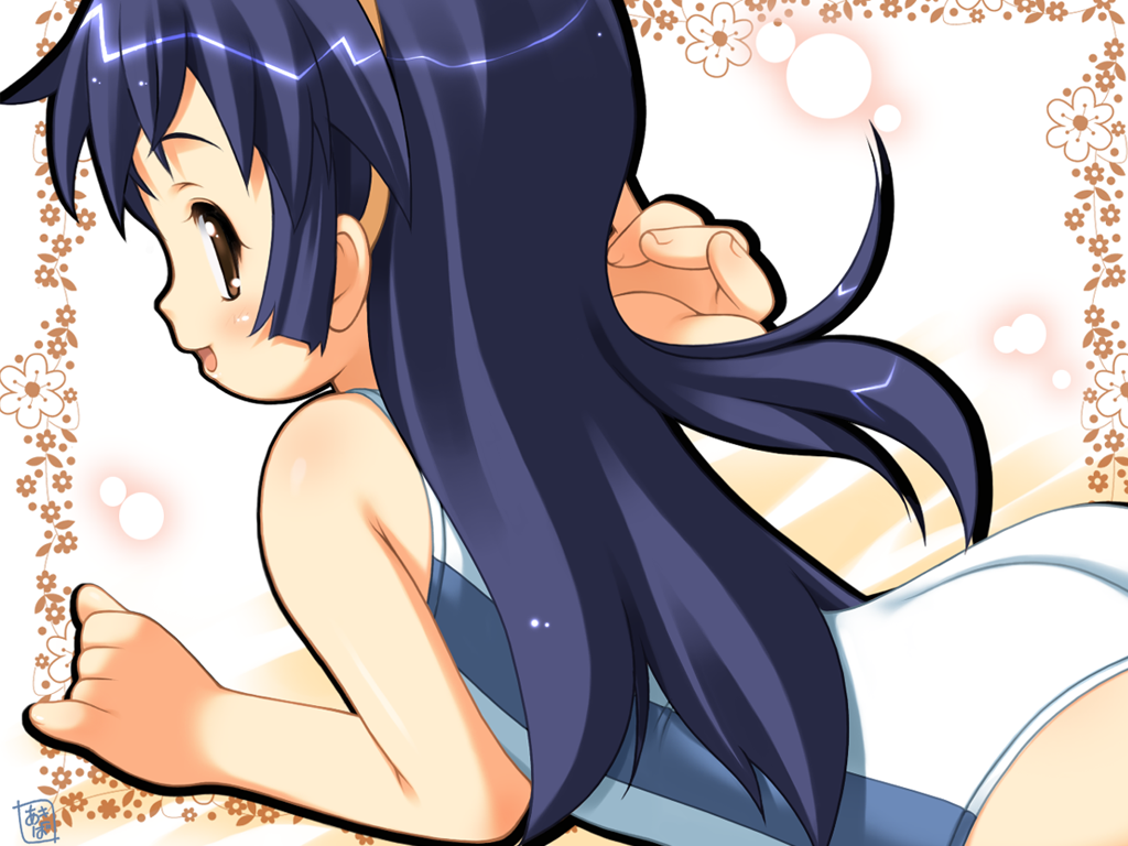 ass, battle_programmer_shirase, blue_hair, blush, brown_eyes, child, loli, long_hair