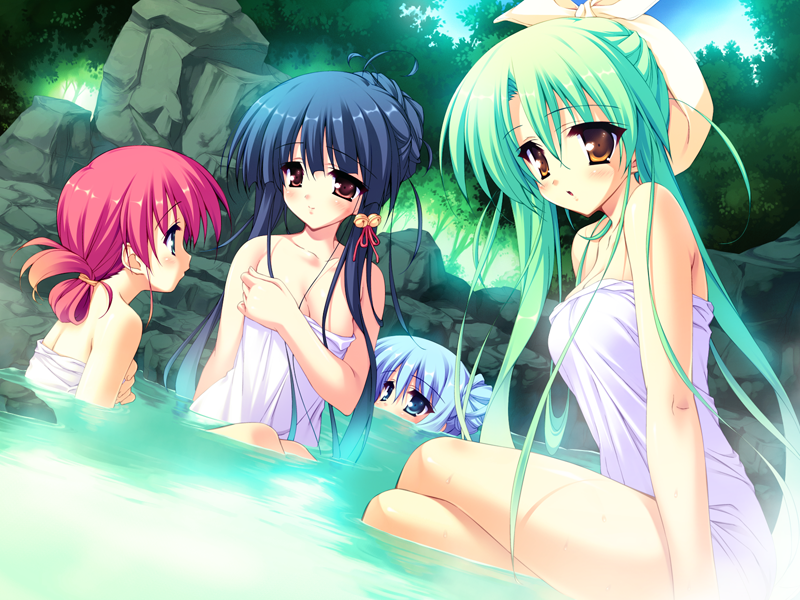 akisato_manaka, aqua_eyes, aqua_hair, bell, blue_hair, breasts, cleavage, crossed_legs