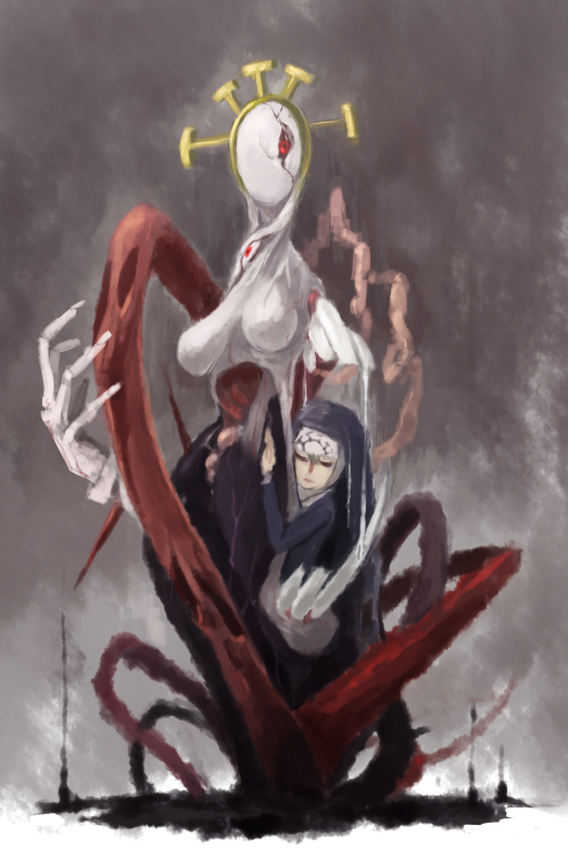 black_sclera, bone, claws, double_(skullgirls), dual_persona, eldritch_abomination, gokotan, headdress