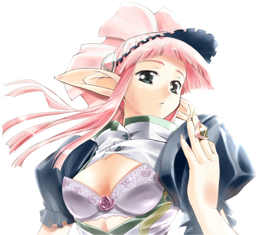 blouse, bra, cap, green_eyes, ibara-hime, jewelry, lingerie, long_hair