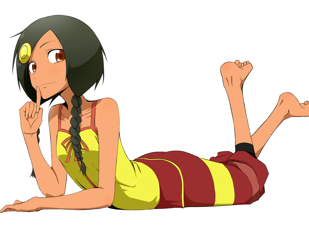 aquarion_(series), aquarion_evol, bare_shoulders, birii, braid, brown_eyes, dark_skin, finger_to_mouth