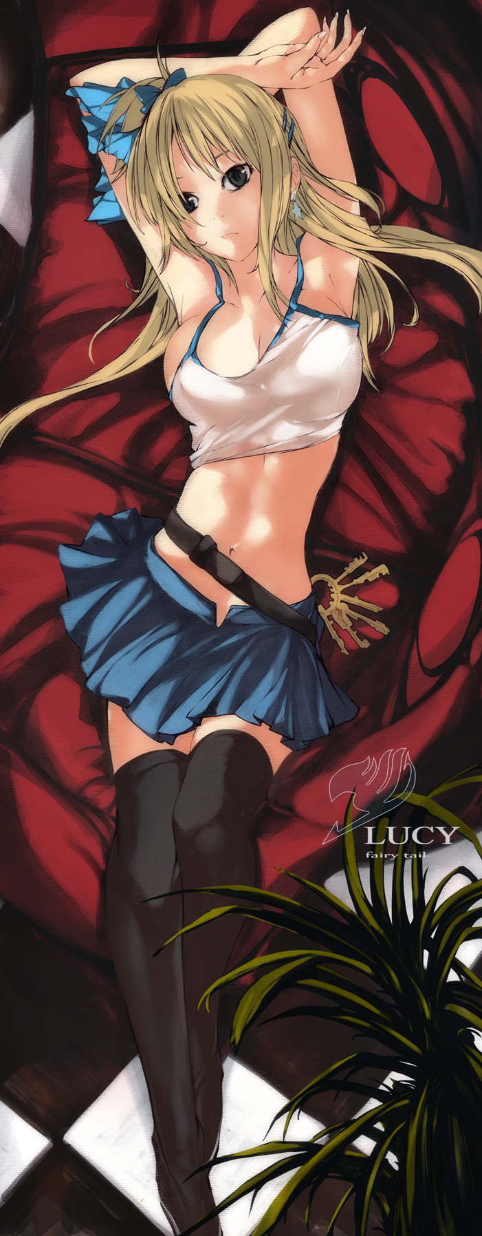 blonde_hair, bow, breasts, cleavage, dakimakura, fairy_tail, hair_bow, highres