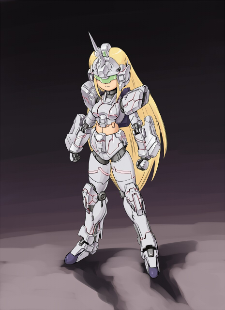 blonde_hair, gundam, gundam_unicorn, maro-n, mecha_musume, unicorn_gundam