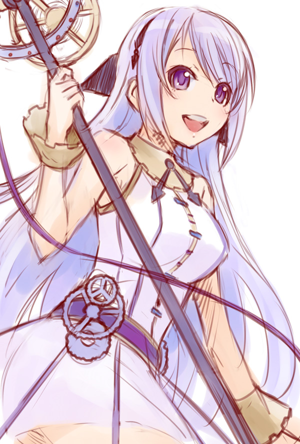 bare_shoulders, blue_hair, clockwork, dress, ha-ru, jihou-chan, jihou-chan_(mascot), mascot