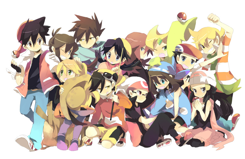 6+boys, backwards_hat, bandana, bandanna, baseball_cap, blue_(pokemon), boots, child