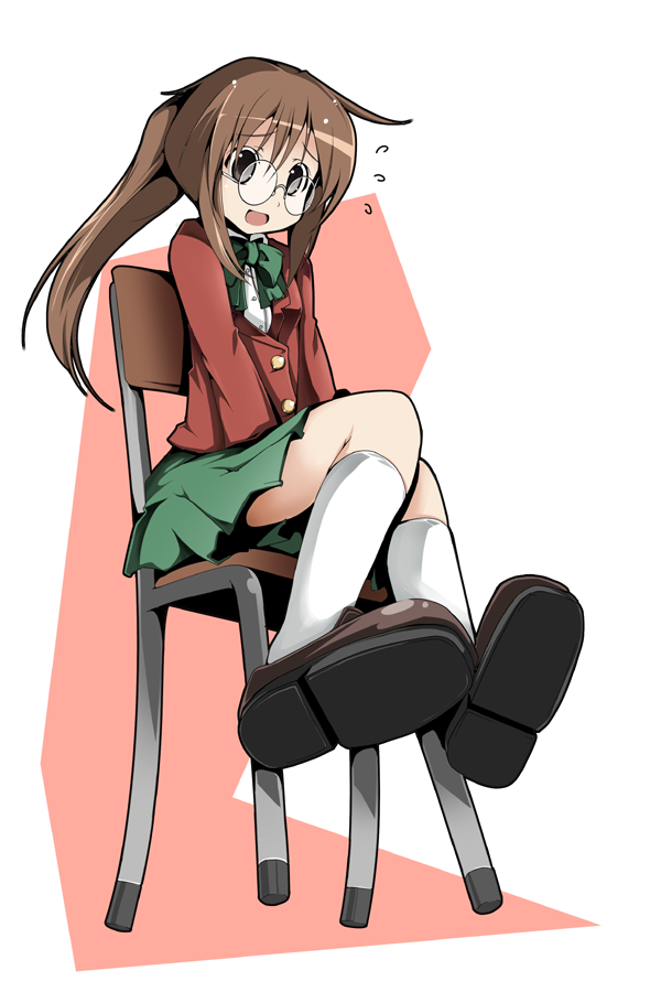 1girl, brown_hair, fujy, ga_geijutsuka_art_design_class, glasses, open_mouth, ponytail, school_uniform