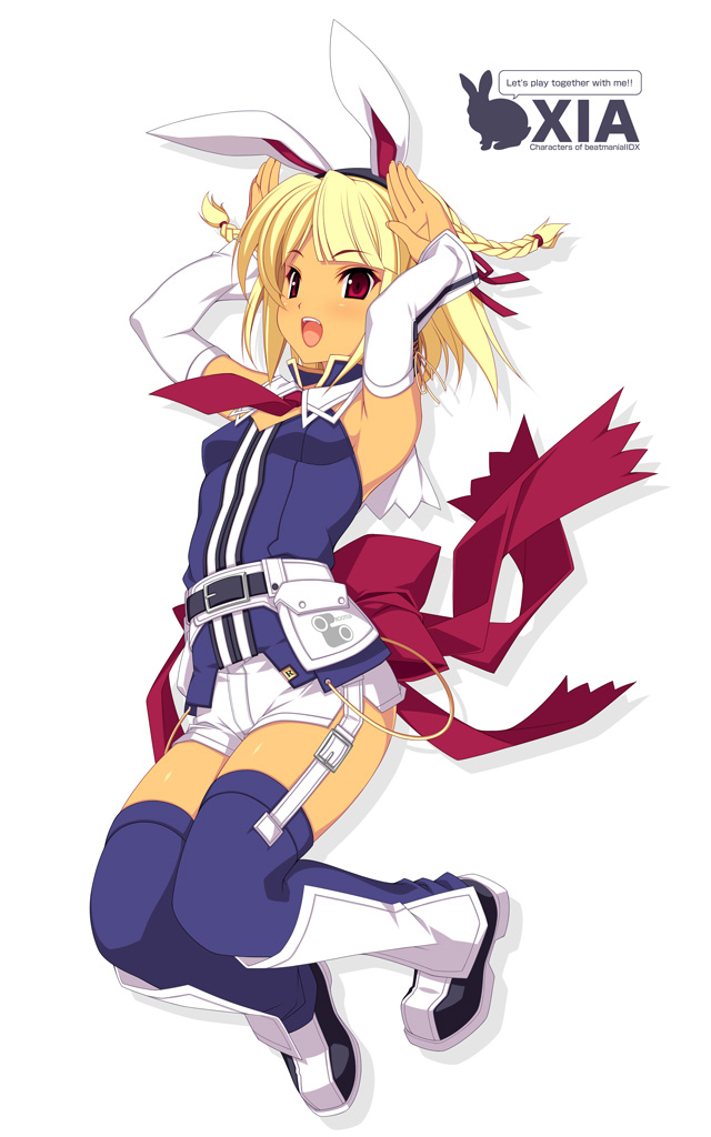 animal_ears, armpits, arms_up, bare_shoulders, beatmania, beatmania_iidx, belt, black_legwear