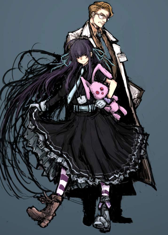 1girl, belt, black_hair, blonde_hair, drifters, easy_(drifters), glasses, gloves