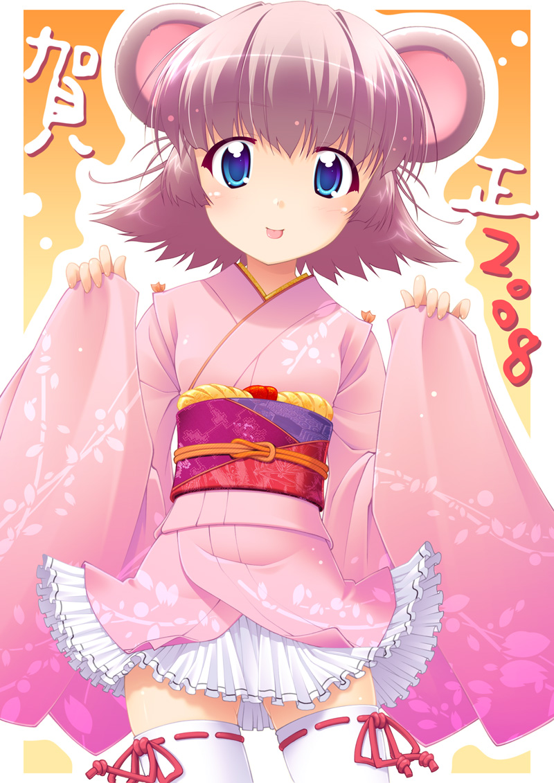 animal_ears, blue_eyes, blush, flat_chest, japanese_clothes, kimono, mouse_ears, mousegirl