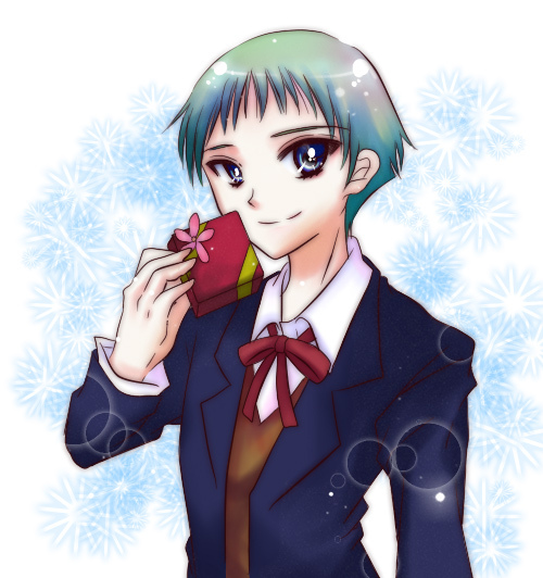 1boy, b-daman, b-densetsu!_battle_b-daman, blue_eyes, butler, gift, green_hair, ibuko