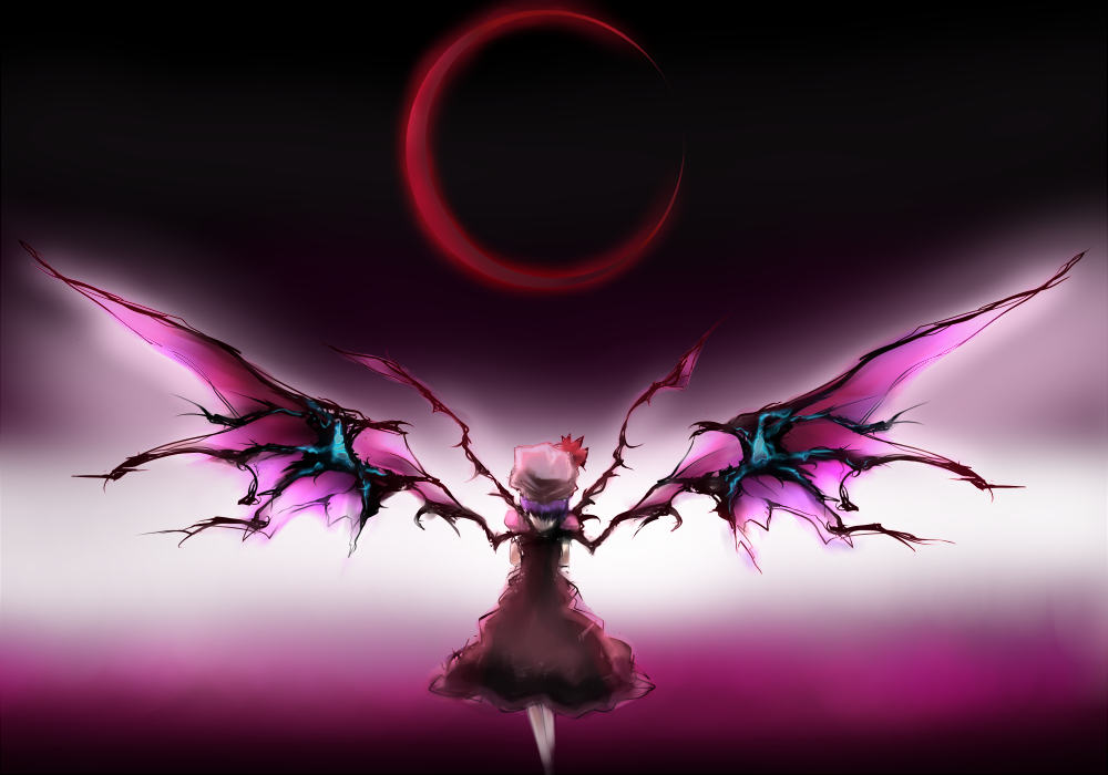 back, bat_wings, crescent_moon, dress, glowing, hat, legs, moon