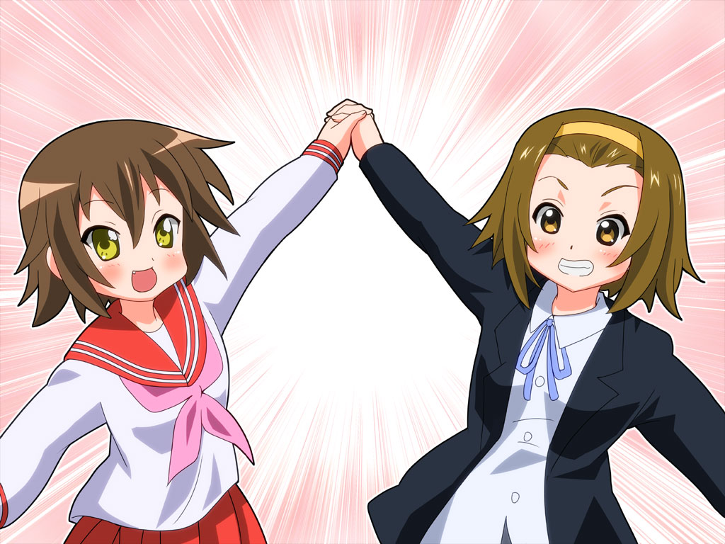 brown_hair, crossover, hairband, hand_holding, holding_hands, k-on!, kusakabe_misao, lucky_star