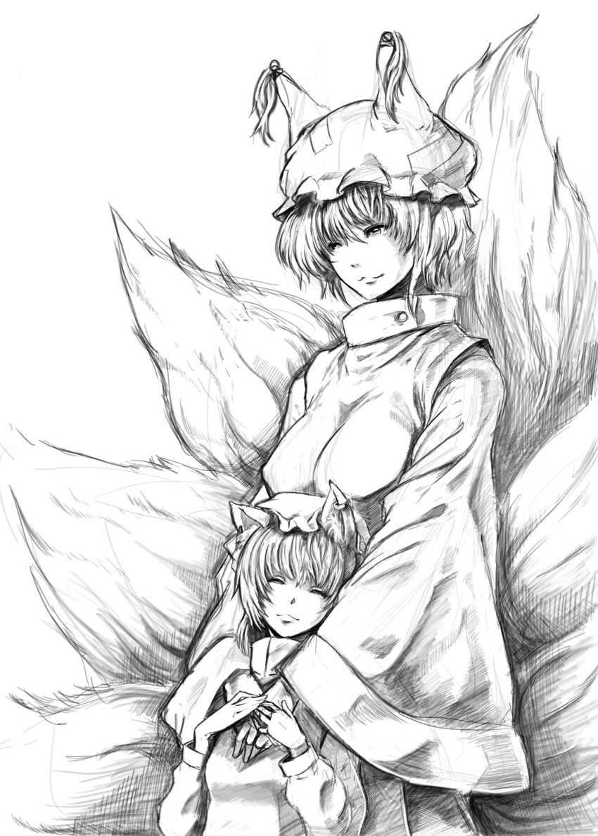 bad_id, baten_(gei-vorugu), chen, closed_eyes, eyes_closed, highres, hug, hug_from_behind