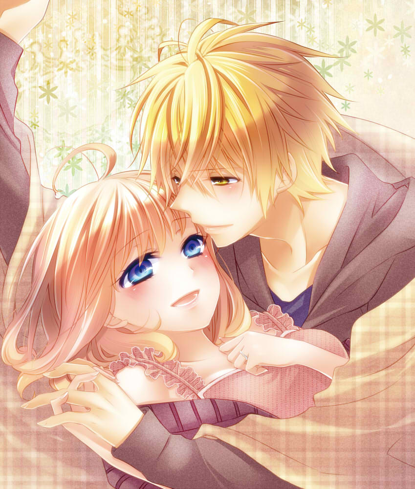 1girl, amnesia_(idea_factory), bad_id, blanket, blonde_hair, blue_eyes, brown_hair, couple