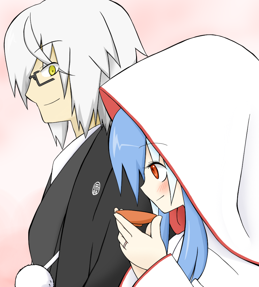 1boy, 1girl, ahoge, blush, bride, couple, formal, glasses