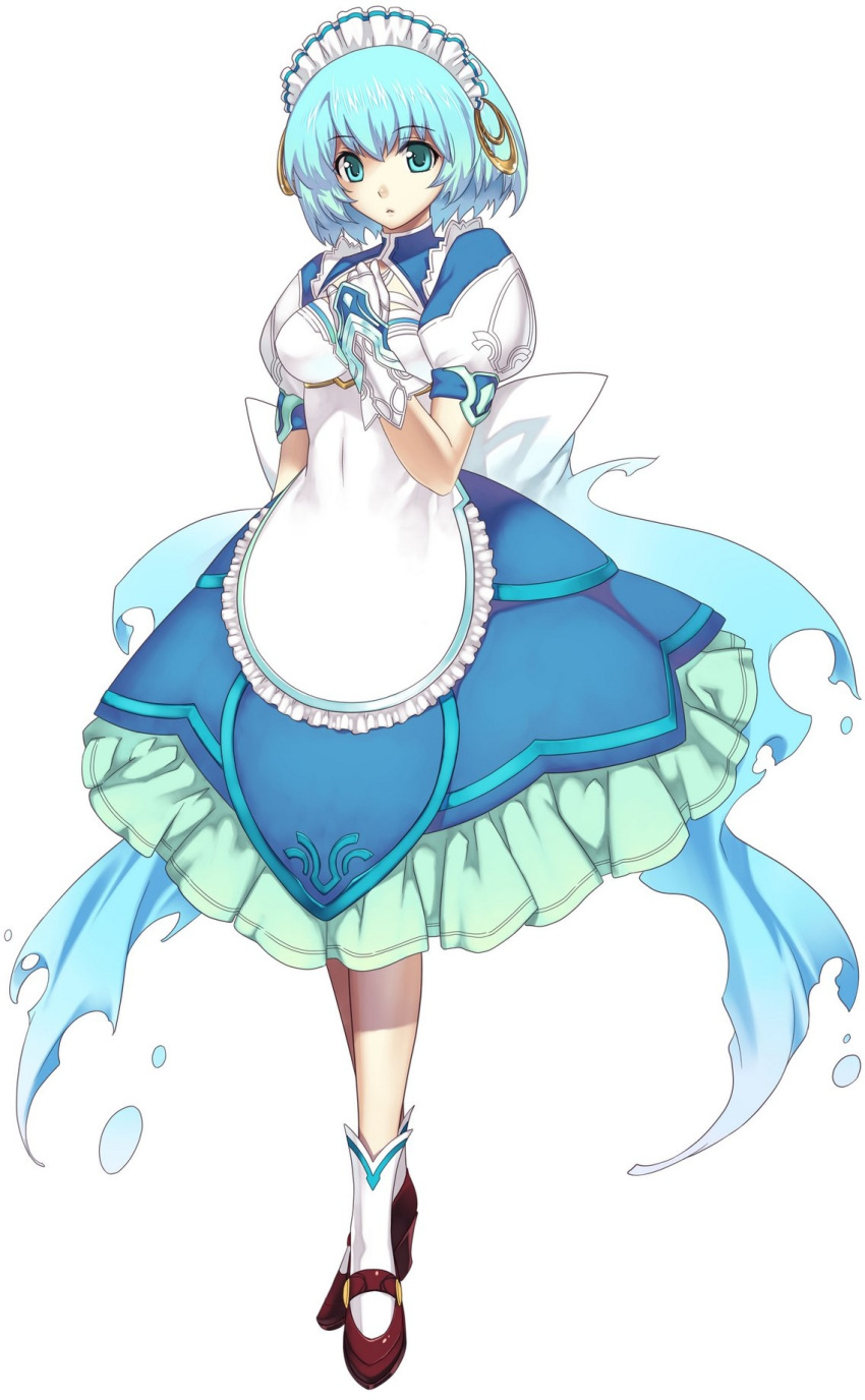 blue_eyes, blue_hair, bow, cross_edge, dress, gloves, gust, highres