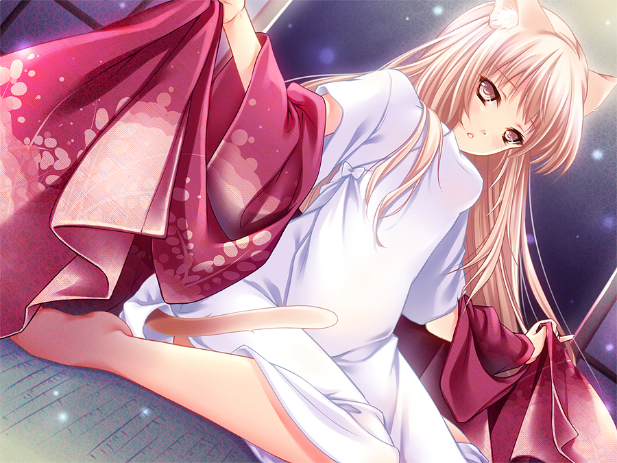 animal_ears, blonde_hair, cat_ears, dutch_angle, endyy, looking_at_viewer, original, outstretched_arms