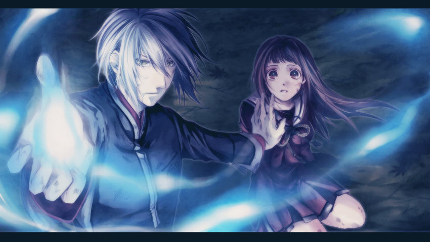 aoi_shizuka, hiiro_no_kakera, kasuga_tamaki, komura_yuuichi, white_hair, yellow_eyes