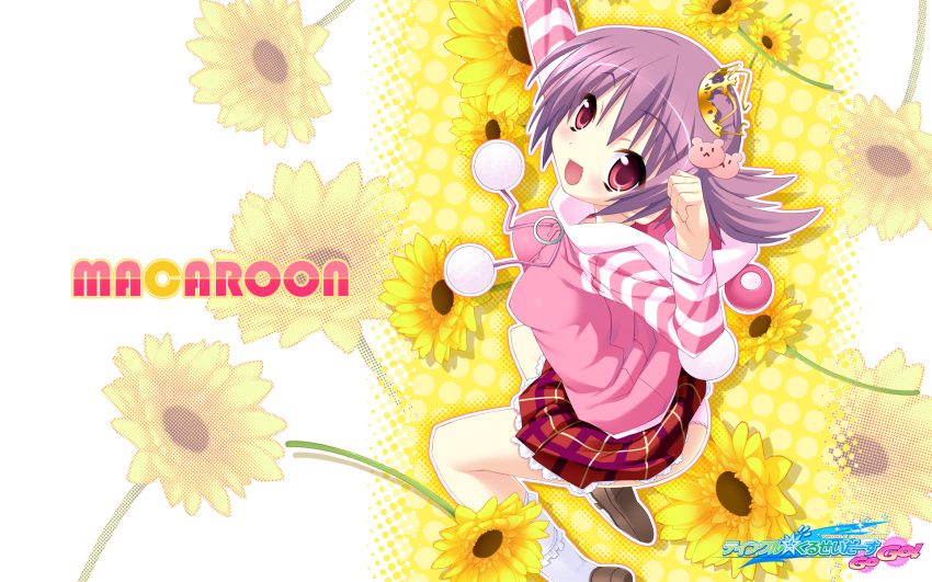 flower, flowers, kannagi_rei, macaron, macaron_(twinkle_crusaders), panties, purple_hair, twinkle_crusaders