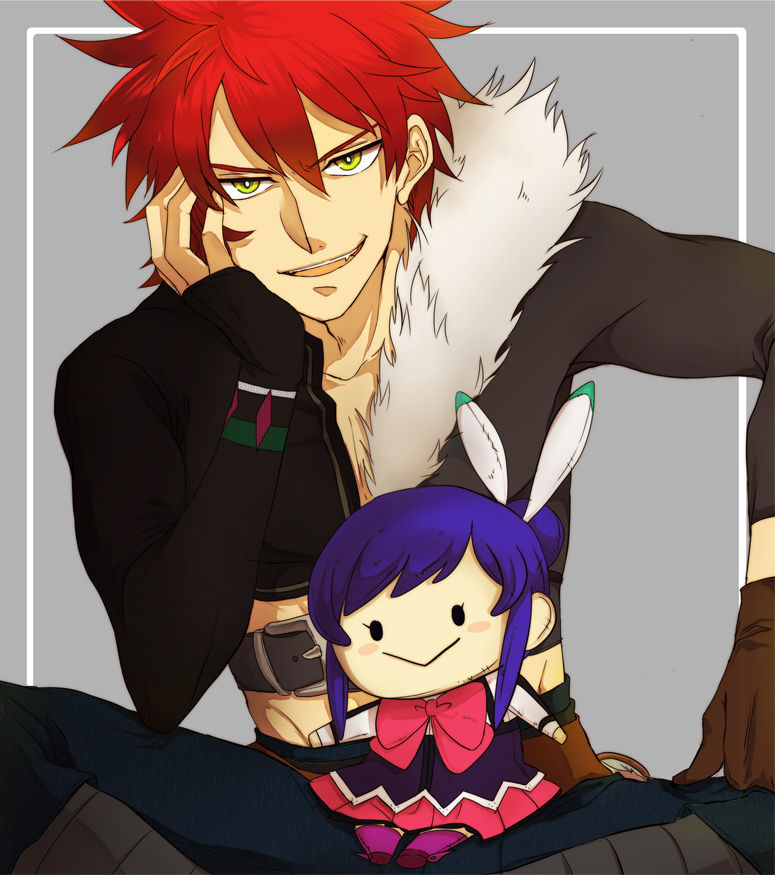 :>, abiyka, aquarion_(series), aquarion_evol, character_doll, doll, fingerless_gloves, gloves, hair_bun, kagura_demuri, mikono_suzushiro, orange_hair, short_hair, yellow_eyes