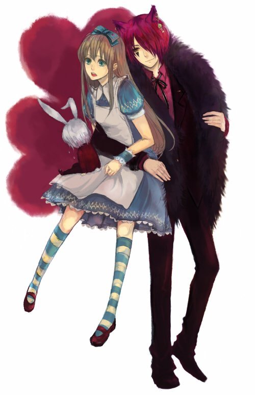 2boys, alice_liddell, animal_ears, apron, boris_airay, bow, brown_hair, bunny_ears