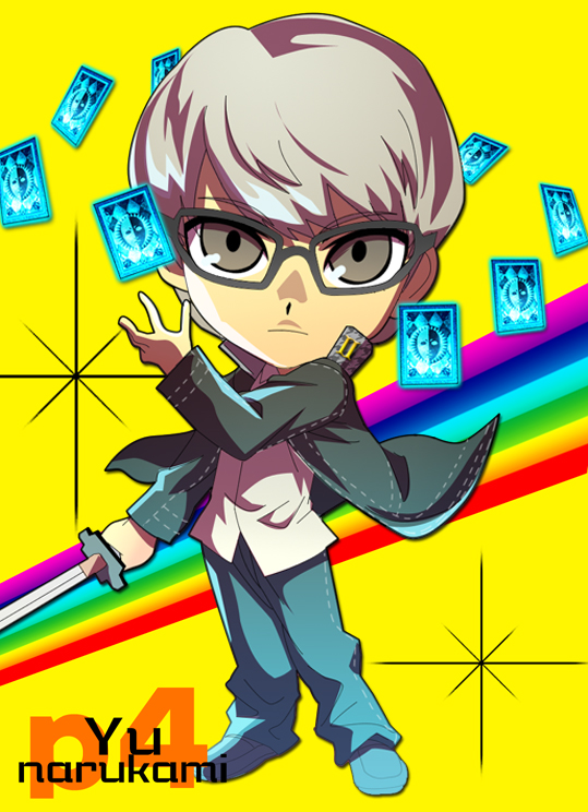 bad_id, bangs, card, character_name, chibi, expressionless, floating_card, glasses