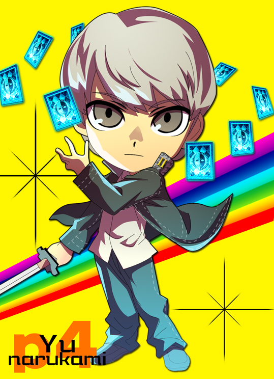bad_id, bangs, card, chibi, expressionless, floating_card, grey_eyes, grey_hair